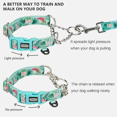 YUDOTE Martingale Dog Collar with Steel Chain and Quick Release Buckle Adjustable Floral No Pull Safe Training Collars,Flamingo,Medium - Image 2