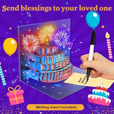 Omgpeike Musical Birthday Card, Pop up 3D LIGHTS & SOUND Firework Happy Birthday (Purple) - Image 5