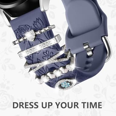DaQin Flower Engraved Band Compatible with Samsung Galaxy Watch 7 Band/FE 6 5 4 40mm 44mm,Galaxy Active 2, 20mm Watch Band Soft Silicone Replacement Strap with Decorative Charms Accessories Women - Image 5
