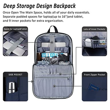 MAXTOP Laptop Backpack Bookbag Backpack with USB Charging Port Anti-Theft[Water Resistant] Work College Business Travel Computer Backpack for Men Women Fits up to 16" Notebook - Image 2