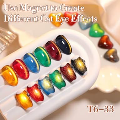 Double Rhythm Cat Eye Gel Nail Polish Set of 6 Same Color Same Bottle 0.5 Oz Shimmer Glitter with Magnet Holographic Reflective Magnetic UV Polish Kit (Golden Black Brown Red Blue Green-T6-33) - Image 3