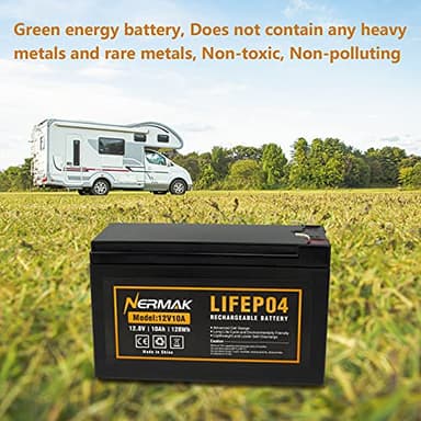 Nermak 2 Pack 12V 10Ah Lithium Ion LiFePO4 Deep Cycle Battery, 2000+ Cycles Rechargeable Battery for Solar/Wind Power, Scooters, Lighting, Power Wheels, Fish Finder Built-in 10A BMS - Image 4