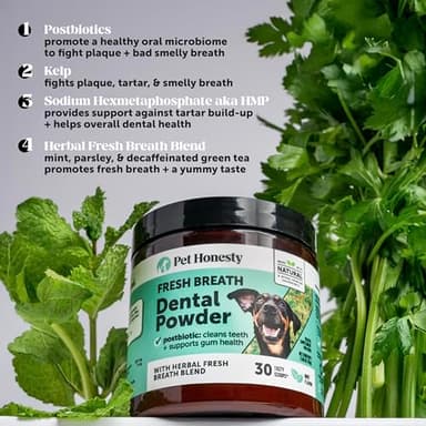 Dog Breath Freshener Dental Powder for Teeth Cleaning Plaque Off, Dental Care for Dogs, Tartar Remover for Teeth with Natural Herbal Blend + Postbiotics (Mint - 30 Servings) - Image 4