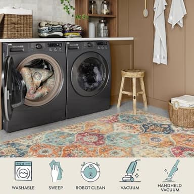 Lahome Moroccan Trellis Washable Rug, 2x3 Kitchen Rugs for Entryway Bathroom, Non-Slip Indoor Door Mat Ultra-Thin, Small Oriental Throw Carpet for Bedroom Entry, Cream/Multi - Image 4