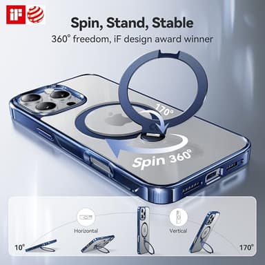 CASEKOO Titanium for iPhone 16 Pro Case with 360° Spin Magnetic Stand [Compatible with Magsafe][16FT Military Protection] Slim Polished Clear for iPhone 16 Pro Case Ring Kickstand 6.3'', Blue - Image 2