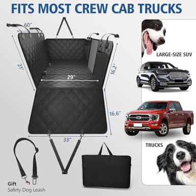 XL Truck Back Seat Extender for Dogs, Dog Seat Cover Back Seat Holds 420lbs, Hard Bottom Pet Seat Covers for Crew Cab Trucks, Dog Hammock for F150, RAM1500, Sierra, Tundra, Silverado, Titan Black - Image 3