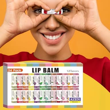 AZEN 24 Pack Lip Balm, Natural Lip Balm Bulk, Lip Care Product, Moisturizing Lip Balms for dry cracked lips - 12 Flavors - Image 7