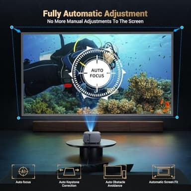 Projector with WiFi and Bluetooth: [Auto Focus/Keystone] - NICPOW Full HD 1080P 4K Supported Portable Bluetooth Projector for Gaming Devices and Phones - Ideal for Indoor Outdoor Use - Grey - Image 3