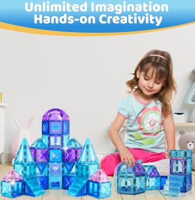 LionFuny 130PCS Magnetic Tiles, 3D Diamond Magnetic Blocks, Magnet Tiles for Kids Age 3-5 4-8 8-12, STEM Sensory Educational Magnet Toys for Kids Girls Boys Birthday Xmas Gifts - Image 7