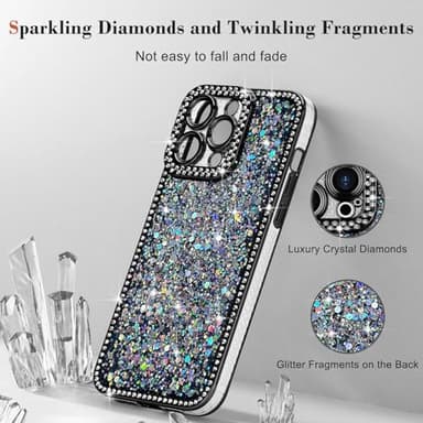 Lafunda for iPhone 15 Pro Max Case Glitter, Luxury Shiny Bling Sparkly Bumper Cover with Crystal Diamonds for Women Girls Soft Slim Shockproof Protective Phone Case for iPhone 15 Pro Max 6.7", Black - Image 5
