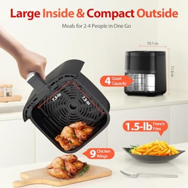 Air Fryer, Beelicious 8-in-1 Smart Compact 4QT Air Fryers, with Viewing Window, 450°F Digital Airfryer with Flavor-Lock Tech, Dishwasher-Safe & Nonstick, Fit for 1-3 People, Black - Image 4