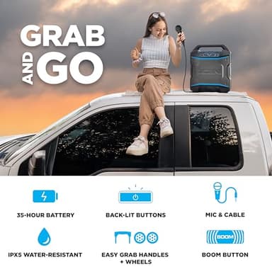 ION Block Rocker - Portable Bluetooth Outdoor Party Speaker with Karaoke Microphone, Battery, 4 Speakers, Radio, USB Port, App, Water-Resistant, 120W - Image 4