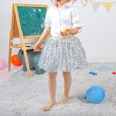 KEREDA Toddler Girls Layered Tutu Skirt Sparkling Sequin Tulle Dance Skirts 2-6 Y Grey - Image 2