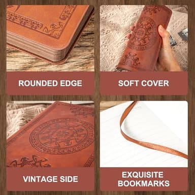 2 Pack Leather Vintage Journal for Men Soft Cover Lined Pages Notebook 180 Lay Flat for Writing Travel Diary, 5.7'' x 8.3'', Black, Brown - Image 2