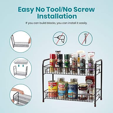 Spice Rack Organizer for Countertop 2 Tier Counter Shelf Standing Holder Storage for Kitchen Cabinet-Bronze - Image 4
