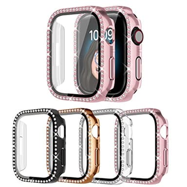 4 Pack Bling Case for Apple Watch SE 3/SE 2/SE/6/5/4 40mmm, Glitter Rhinestone Diamonds Protective Case with Tempered Glass Screen Protector Replacement Cover for iWatch 2025 (3nd Gen) SE 40mm Women - Image 1