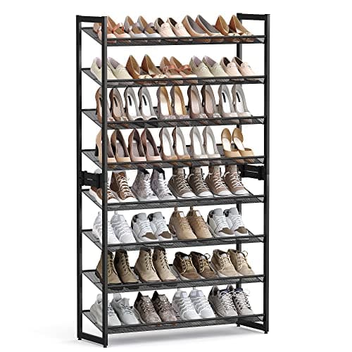 SONGMICS Shoe Rack, 8-Tier Shoe Organizer, Metal Rack for Garage, Set of 2, 4-Tier Stackable Shelf, with Adjustable Flat or Angled Shelves, 32-40 Pairs, Ink Black ULMR08B - Image 1