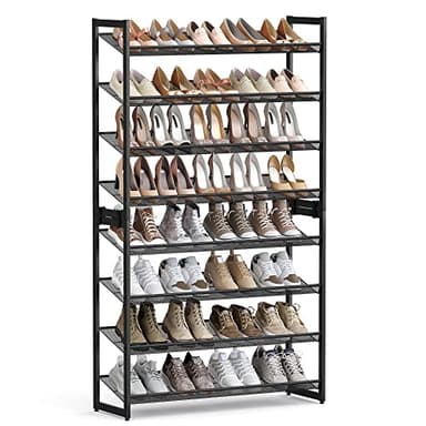SONGMICS Shoe Rack, 8-Tier Shoe Organizer, Metal Rack for Garage, Set of 2, 4-Tier Stackable Shelf, with Adjustable Flat or Angled Shelves, 32-40 Pairs, Ink Black ULMR08B - Image 1