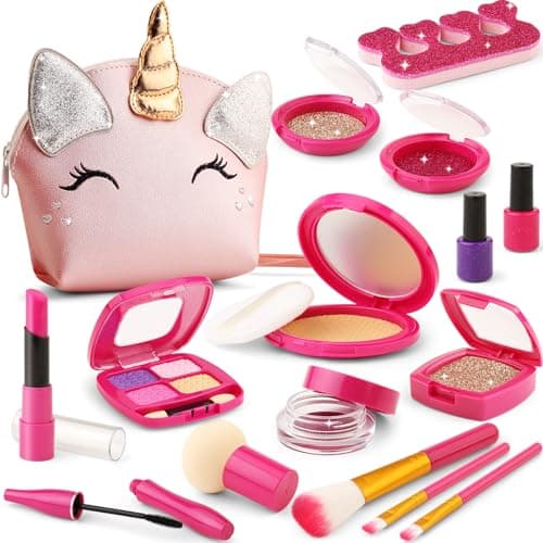 Pretend Makeup Kit for Toddlers Girls, Play Makeup Set for Kids 3-5, Unicorn Toy Purse with Fake Make up for Little Girls 4-6, Gifts for 3 4 5 6 7 8 Year Old - Image 1