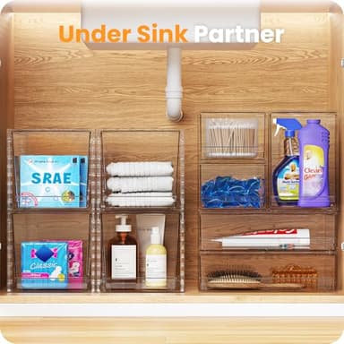 A-LuGei 【𝟰𝗣𝗖𝗦】 Acrylic Stackable Storage Drawers, 8.7" H Makeup Organizer, Bathroom Organizer and Storage, Plastic Storage Bins for Kitchen Cabinet Pantry Medicine Fridge - Image 6