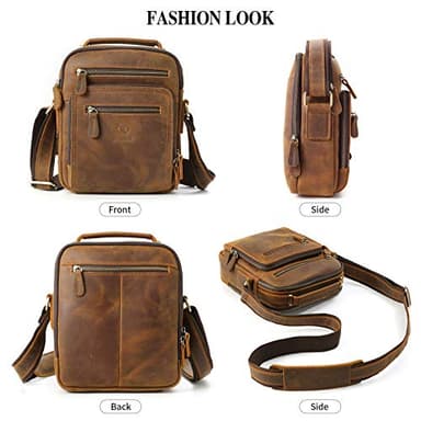 Ringsun Genuine Leather Messenger Bag, Handmade Shoulder Bag with Adjustable Straps for Men, Small Crossbody Bag For Work Business Travel, Brown - Image 5