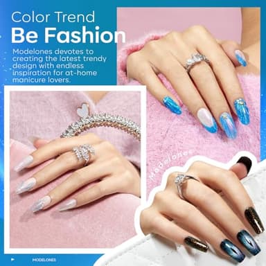 modelones Gel Nail Polish Set, 6 Colors Blue Green Glitter Cat Eye Black Silver Sparkle Shimmer Gel Polish Kit with Magnet Ocean Series Soak Off Nail Art Manicure Home Gift for Women Girl - Image 3