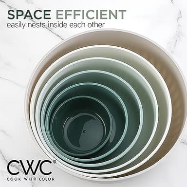COOK WITH COLOR Prep Bowls with Lids- Wide and Deep Nesting Plastic Small Mixing Bowl Set with Lids, 12 Piece Set - Wide Bowls, Green - Image 5