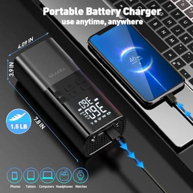 Tire Inflator Portable Air Compressor - Air Pump for Car Tires 150PSI &15000 mAh Battery, Portable Tire Inflator for Car with Pressure Gauge, Tire Inflator with LED Light, for Bike, Motorcycle, Balls - Image 5
