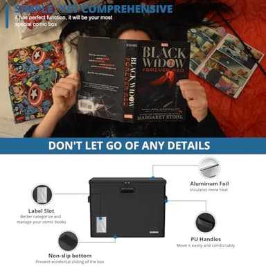 ELOBOON 5200 Fireproof Book Storage for 150-175 Comics, Water-Resistant & Moistureproof Stackable Box With Label Window and Lock, Sturdy Short Case With Fire Zipper, Black - Image 4