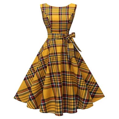 Hanpceirs Women's Boatneck Sleeveless Swing Vintage 1950s Cocktail Dress Gold Plaid XS - Image 2