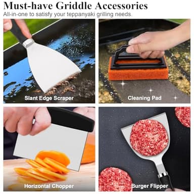 Grilliance 27pcs Griddle Accessories Kit for Blackstone, Professional Hibachi Flat Top Grill Tools, Enlarged Spatula Gift Set with Basting Cover，Burger Press Patty Maker for Outdoor BBQ Teppanyaki - Image 6