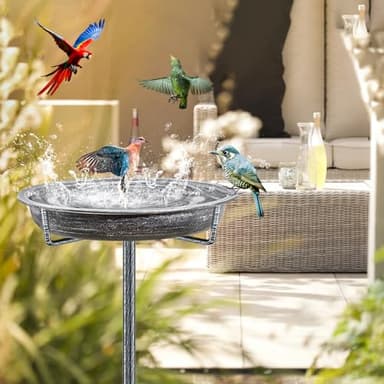KHayRovies Metal Bird Bath for Outdoors Garden Birdbath Bowl, 36.2" Height Freestanding Bird Feeders for Outside with 4 Prongs Base Stake, Standing Birdfeeders for Yard Lawn Decor (Retro Silver) - Image 8