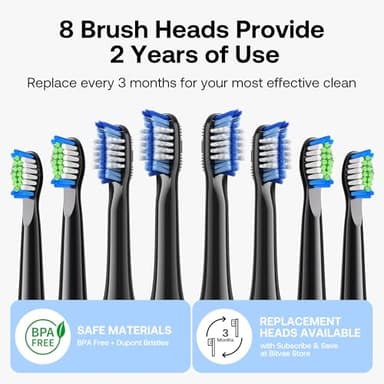 Bitvae ADA Accepted Electric Toothbrush, Travel Toothbrush Rechargeable for Adults and Kids, 60-Day Battery, 5 Modes, 8 Heads, Portable Travel Case & Holder, Shadow Black - Image 8