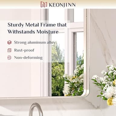 Keonjinn Brushed Nickel Mirror 24” x 36” Silver Bathroom Mirror for Over Sink, Rounded Rectangle Farmhouse Vanity Mirror with Metal Frame, HD Tempered Glass Decorative Wall Mirror(Horizontal/Vertical) - Image 7