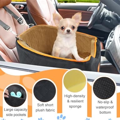 XIEEAOZEE Dog Car Seat for Small Dogs, Memory Foam Booster Dog Seat for Dogs up to 35 lbs, Elevated Pet Car Seat with Washable Removable Cover, Storage Pockets - Image 6