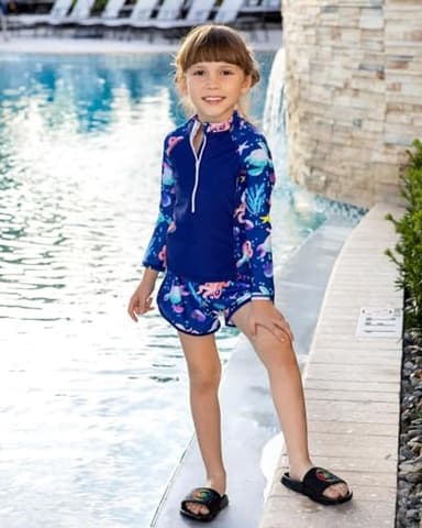 Idgreatim Girls Rash Gurad Swimsuit Size 7-8 3 Piece Long Sleeve Bathing Suit with Headband Sets 7-8 Years - Image 2