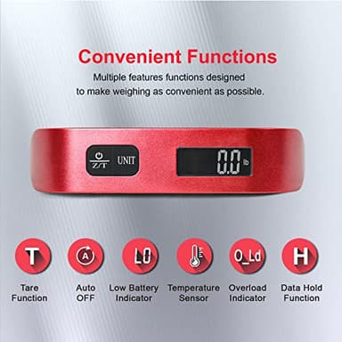 travel inspira Luggage Scale, Portable Digital Hanging Baggage Scale for Travel, Suitcase Weight Scale with Rubber Paint, 110 Pounds, Battery Included - Red - Image 2