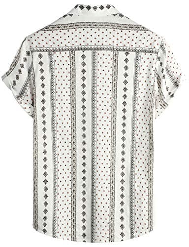 VATPAVE Mens Casual Short Sleeve Button Down Shirts Regular Fit Hawaiian Summer Shirt X-Large White Black - Image 2