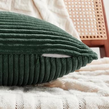 Fancy Homi Set of 2 Dark Green Decorative Throw Pillow Covers 20x20 Inch for Living Room Couch Bed, Boho Farmhouse Forest Green Home Decor, Soft Corss Corduroy Patchwork Textured Cushion Case - Image 3