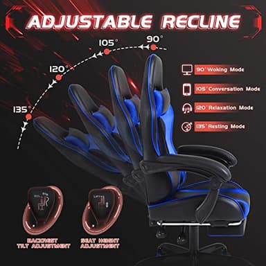 Shahoo Gaming Chair with Footrest and Massage Lumbar Support, Video Game Chairs Height Adjustable Seat with Headrest for Office or Bedroom, Study Room, Blue - Image 7