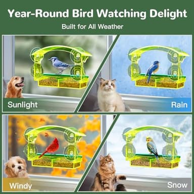 Window Bird Feeder with Strong Suction Cups, Durable Unique Transparent Yellow Acrylic, Perfect for Bird Watching, All-Weather Outdoor Use, Ideal Gift for Garden Outdoor Décor - Image 5