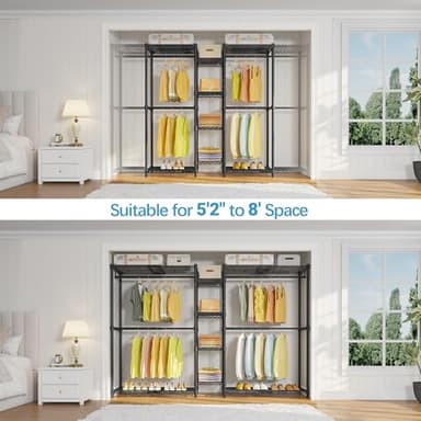 VIPEK X3 Expandable Heavy Duty Clothes Rack Adjustable from 5'2" to 8' with Adjustable Shelves and Hanger Rods, Large Freestanding Clothing Racks Reach-in & Walk-in Closet, Max Load 1210LBS, Black - Image 2