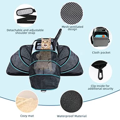 Cat/Dog Airline Approved Expandable Pet Carrier for Small Pets - Removable Pad, Pockets, TSA Compliant - Image 3