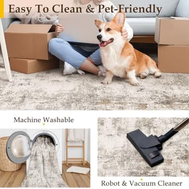 WondRg 8x10 Washable Area Rug Brown Grey Abstract Living Room Bedroom Carpet Neutral Modern Non Slip Soft Low Pile Indoor Large Throw Rug for Dining Room Office - Image 6