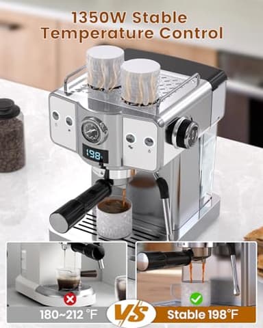 Frossvt Espresso Machine 20 Bar, Milk Frother Steam Wand, 60oz (1.8 Liters) Water Tank, 1350W for Home Barista Espresso Latte Macchiato and Cappuccino Maker - Image 5