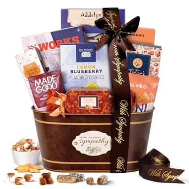 Broadway Basketeers Sympathy Care Package Gift Basket of Chocolates & Sweets.Send Condolences & Well Wishes with Beautiful Basket Enjoy Large Assortment of Sweets & Savory,Perfect for Mom Dad Friends - Image 1