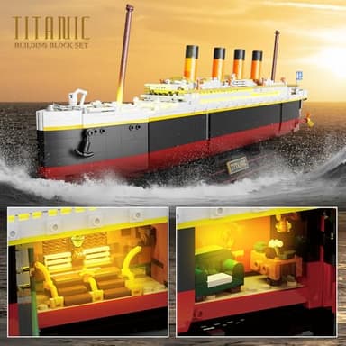 INSOON Titanic Building Set with Light, 2 in 1 Titanic Ship 3.6mm Mini Building Block 1883 PCS, Ship Model with Glacier Display Stand, Building Brick Toy Gift for Adults Teens Boys Girls 10 11 12+ - Image 3