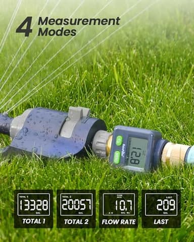 RAINPOINT Water Flow Meter with Brass Inlet & Outlet, 180° Screen-Flip Water Meter, Measure Gallon/Liter Consumption for RV Filling, Garden Watering, Sprinkler and Hoze Nozzle - Image 6