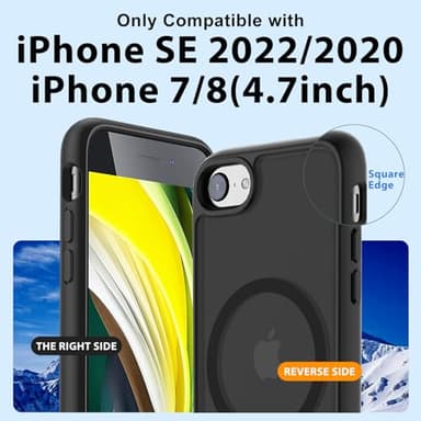 Hualele Magnetic for iPhone SE Case 2022/3rd/2020/2nd gen,iPhone 8/7 Case,Compatible with MagSafe, Military Grade Dropproof Translucent Matte Hard Back Soft Edge Slim Protective Phone Case,Black - Image 2