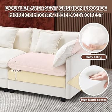 Ihanherry 146" U-Shaped Modern Sofa Modular Sectional Cloud Couch with 2 Ottoman, 6-Seat Chenille Deep Seat Sofa with 6 Pillows for Living Room, Bedroom and Apartment, Beige - Image 3